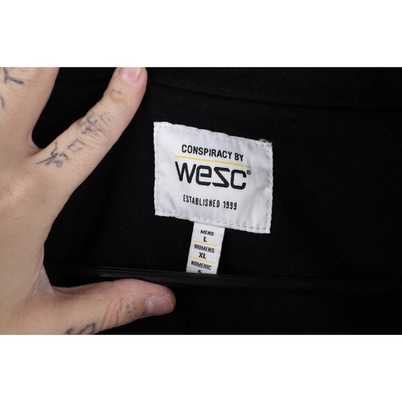 WESC Streetwear Mens Large Hardcore Happiness Smiley Face Denim Trucker Jacket - Picture 9 of 16